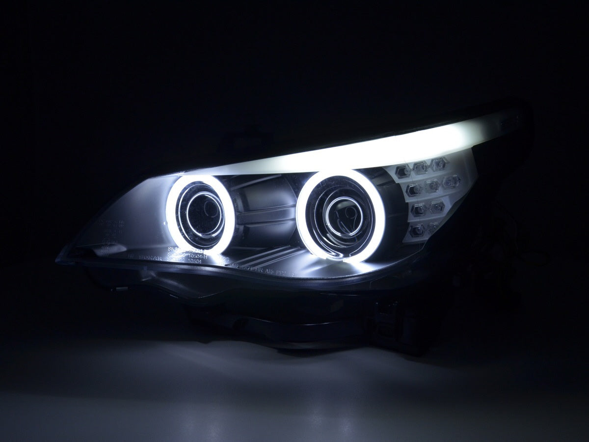 Scheinwerfer Set Xenon Angel Eyes CCFL BMW 5er E60/E61 03-04 schwarz für Rechtslenker Scheinwerfer Set Xenon Angel Eyes CCFL BMW 5er E60/E61 03-04 schwarz für Rechtslenker